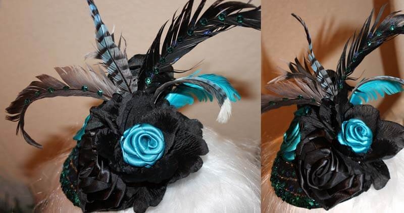 Turquoise/ Black Feather & Rose Fascinator