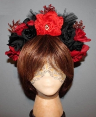 Day of the Dead Red & Black Flower Headband